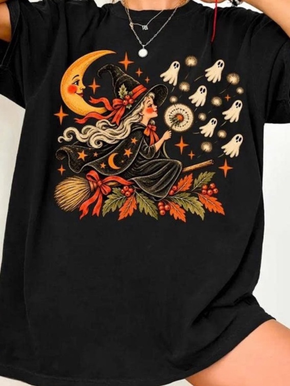 Girls' Black Halloween Witch Graphic Tee